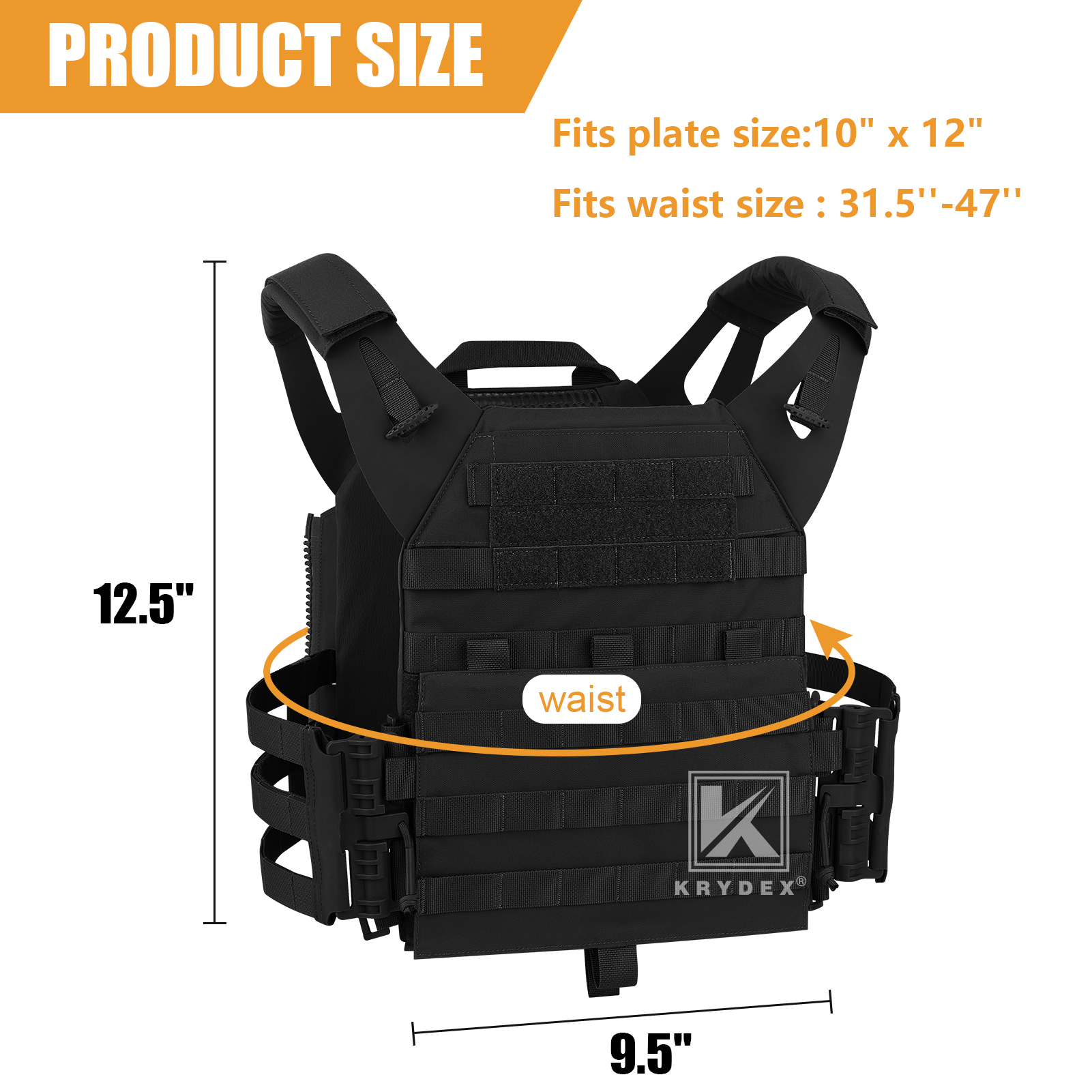 KRYDEX 2.0 Tactical Plate Carrier Jump Quick Release Armor Vest and MOLLE Panel Black