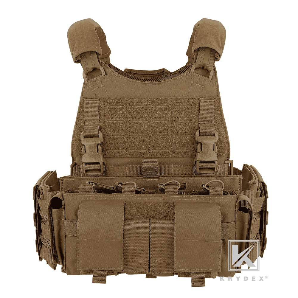 KRYDEX Tactical SCARAB Plate Carrier w/ MF IV Placard Magazine Pouch Front Panel Coyote Brown