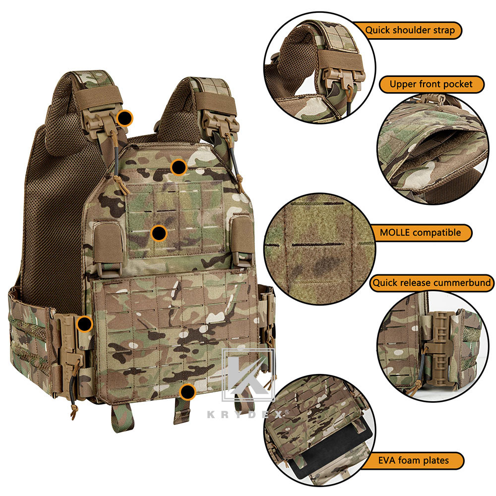 KRYDEX Tactical Plate Carrier Laser Cut MOLLE Quick Release Shoulder/ Cummerbund