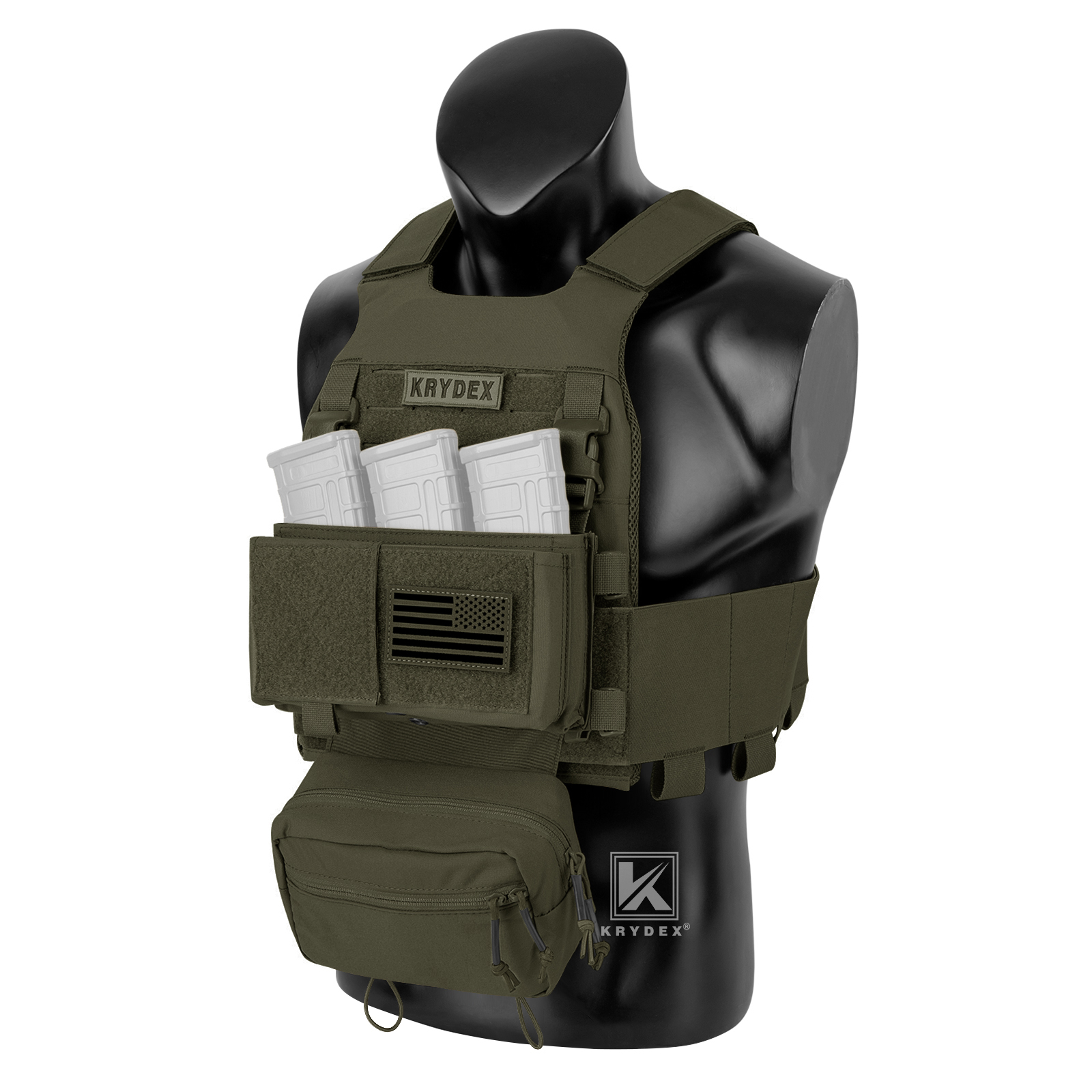 KRYDEX Slick Plate Carrier Vest & Micro Fight Placard & Drop Pouch Ranger Green