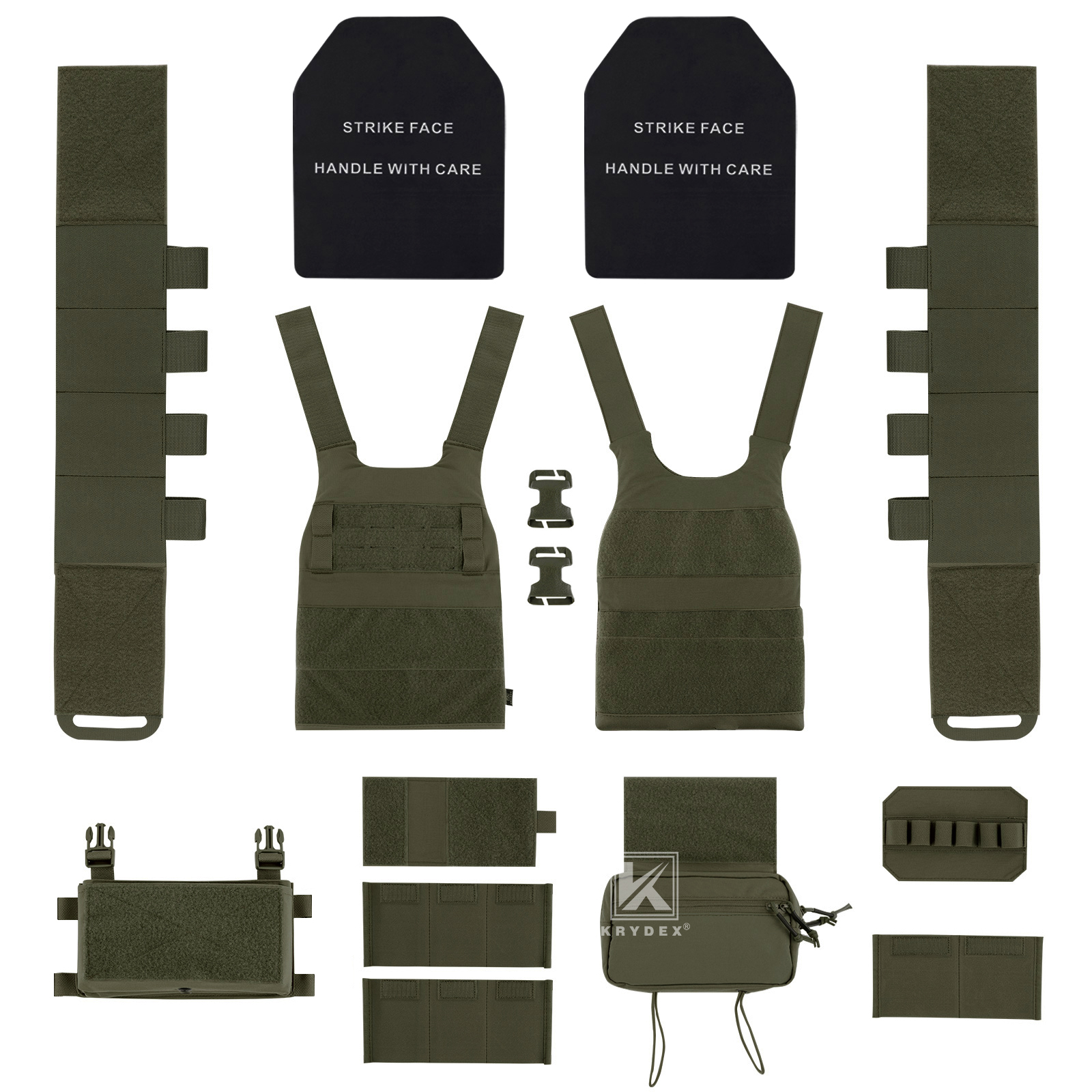 KRYDEX Slick Plate Carrier Vest & Micro Fight Placard & Drop Pouch Ranger Green