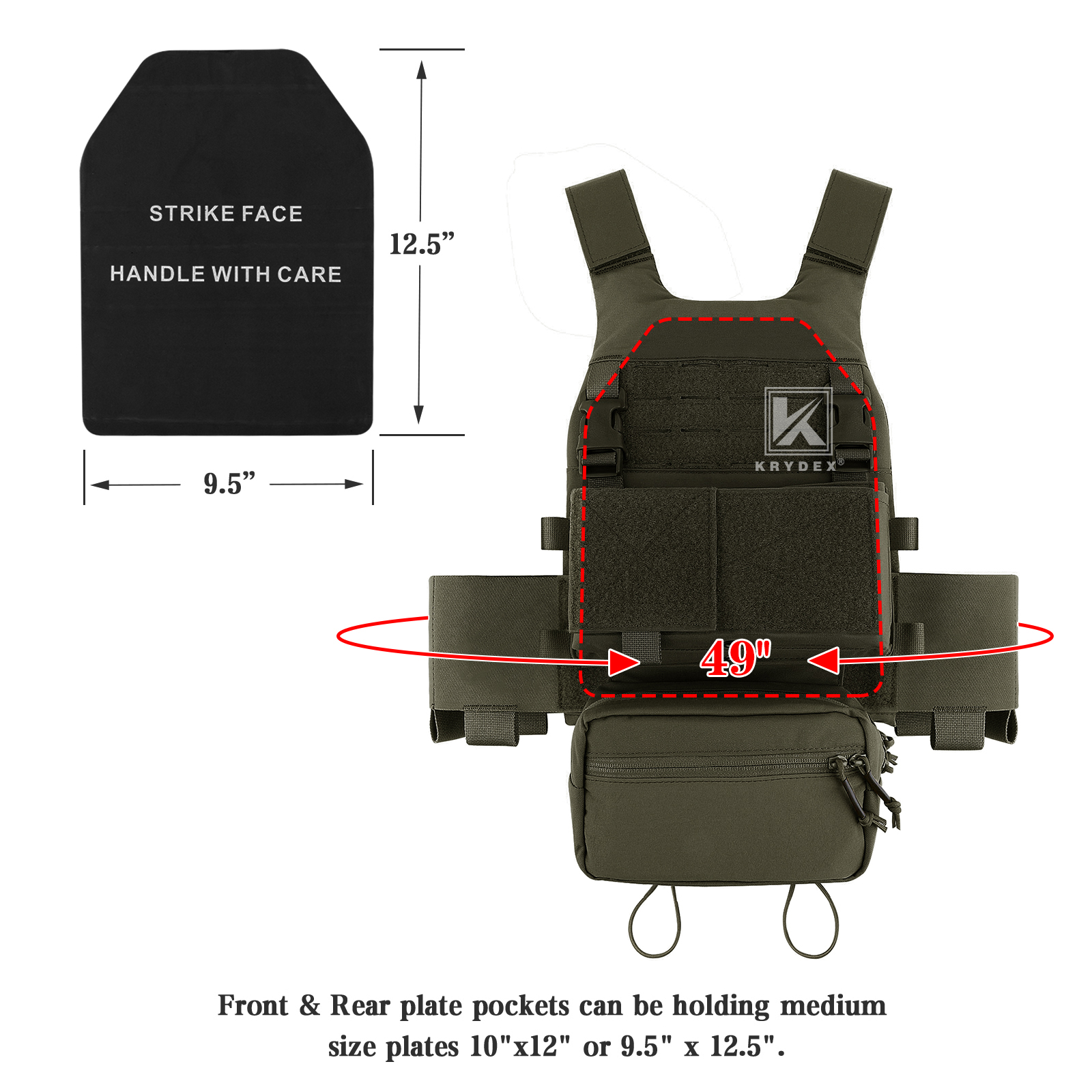 KRYDEX Slick Plate Carrier Vest & Micro Fight Placard & Drop Pouch Ranger Green