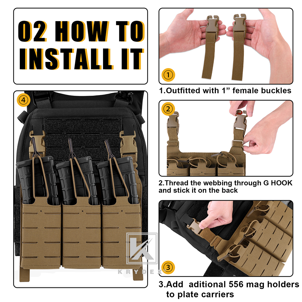 KRYDEX Tactical KTAR Front Flap 5.56 Triple Mag Pouch Placard for Plate Carrier Coyote Brown
