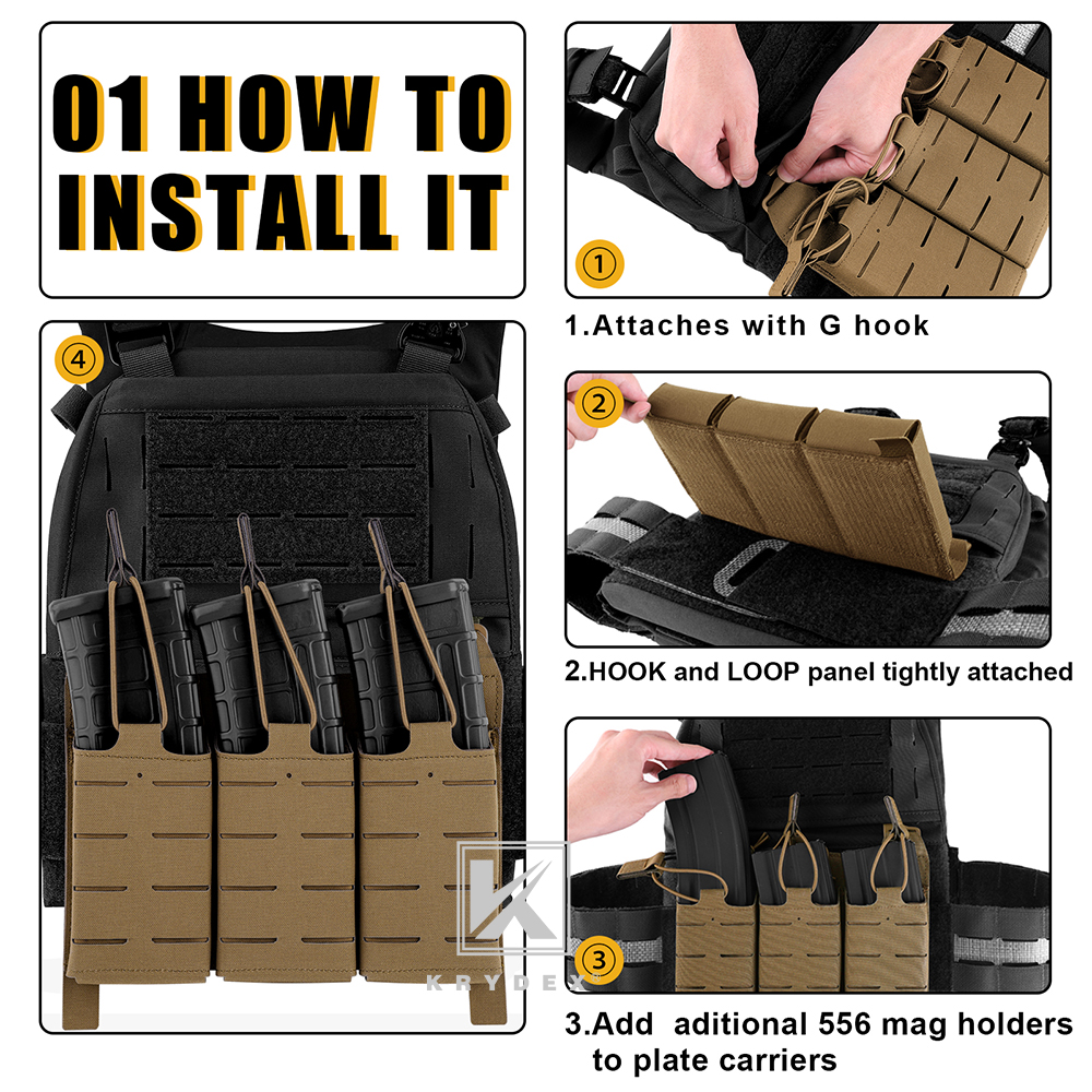 KRYDEX Tactical KTAR Front Flap 5.56 Triple Mag Pouch Placard for Plate Carrier Coyote Brown