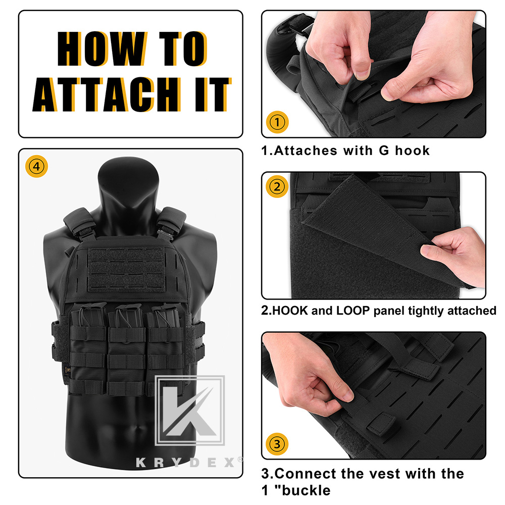 KRYDEX Tactical Laser Cut MOLLE Panel Front Flap Placard For Vest Plate Carrier Black